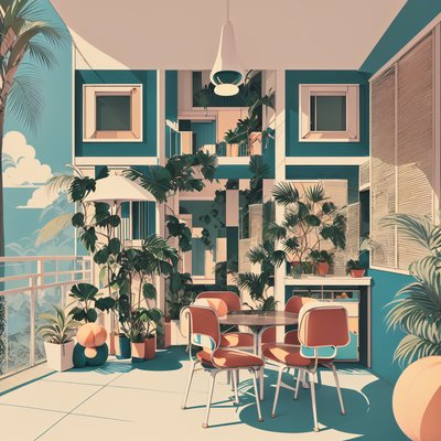 Retro Tropical Balcony Illustration QR Code Art