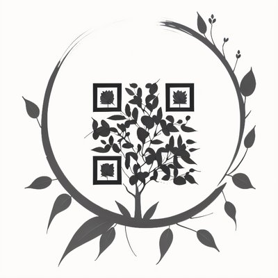 Eucalyptus Branch Ink Tattoo Leaves QR Code for Temporary Tattoos