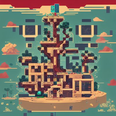 Pixel Art Tree City Island QR Code Art