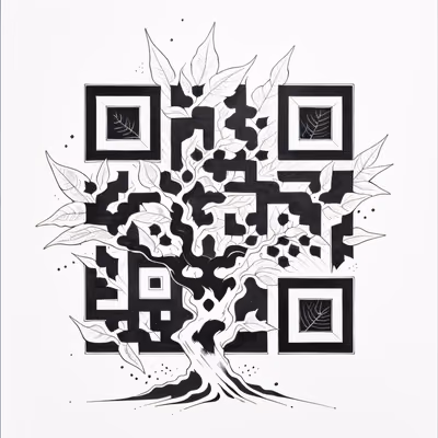 Лиственное дерево, тату тушью, QR-код для временных тату — изображение 1