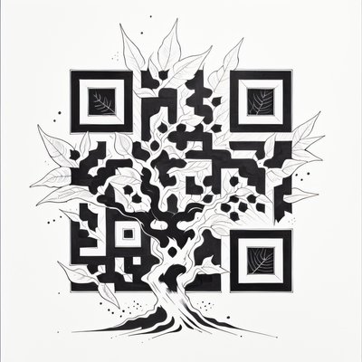 Leafy Tree Ink Tattoo QR Code for Temporary Tattoos
