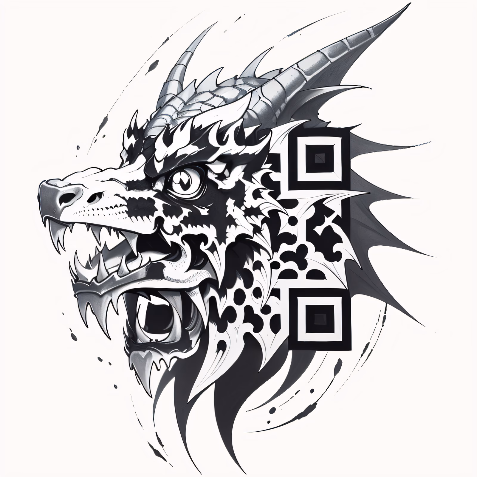 Голова дракона в стиле татуировки: QR-код для временных тату — изображение 1