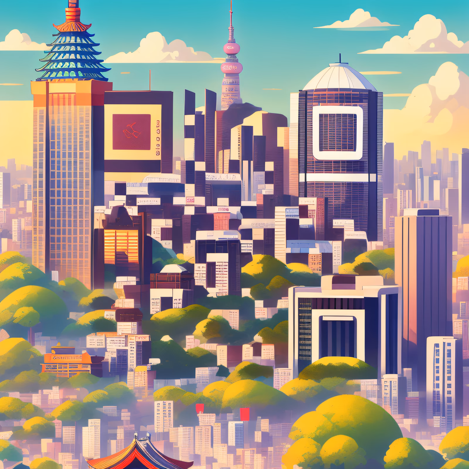 Силуэт Сеула: векторный постер с QR-кодом — изображение 1