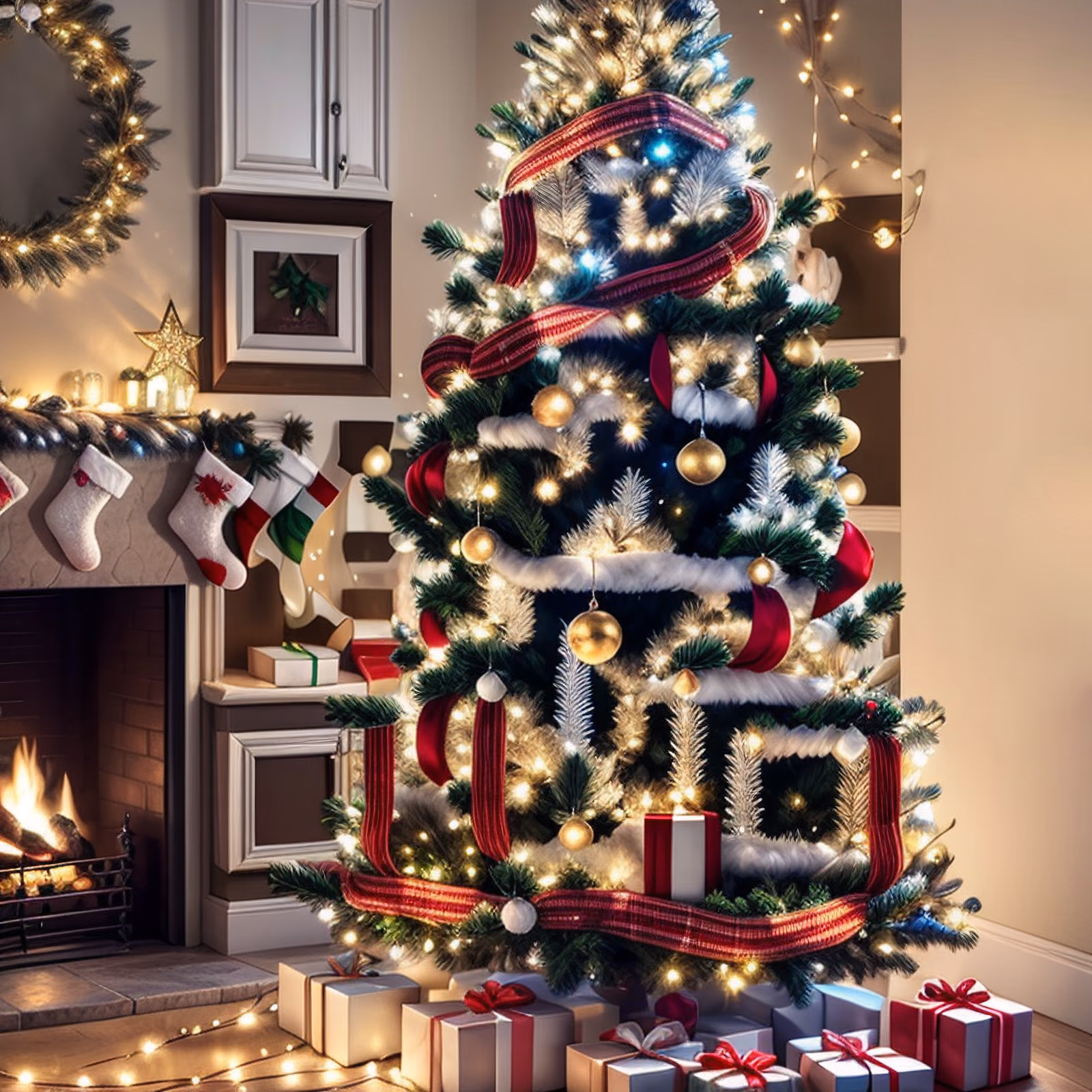 Christmas Tree Fireplace Scene QR Code for Greeting Cards — image 1