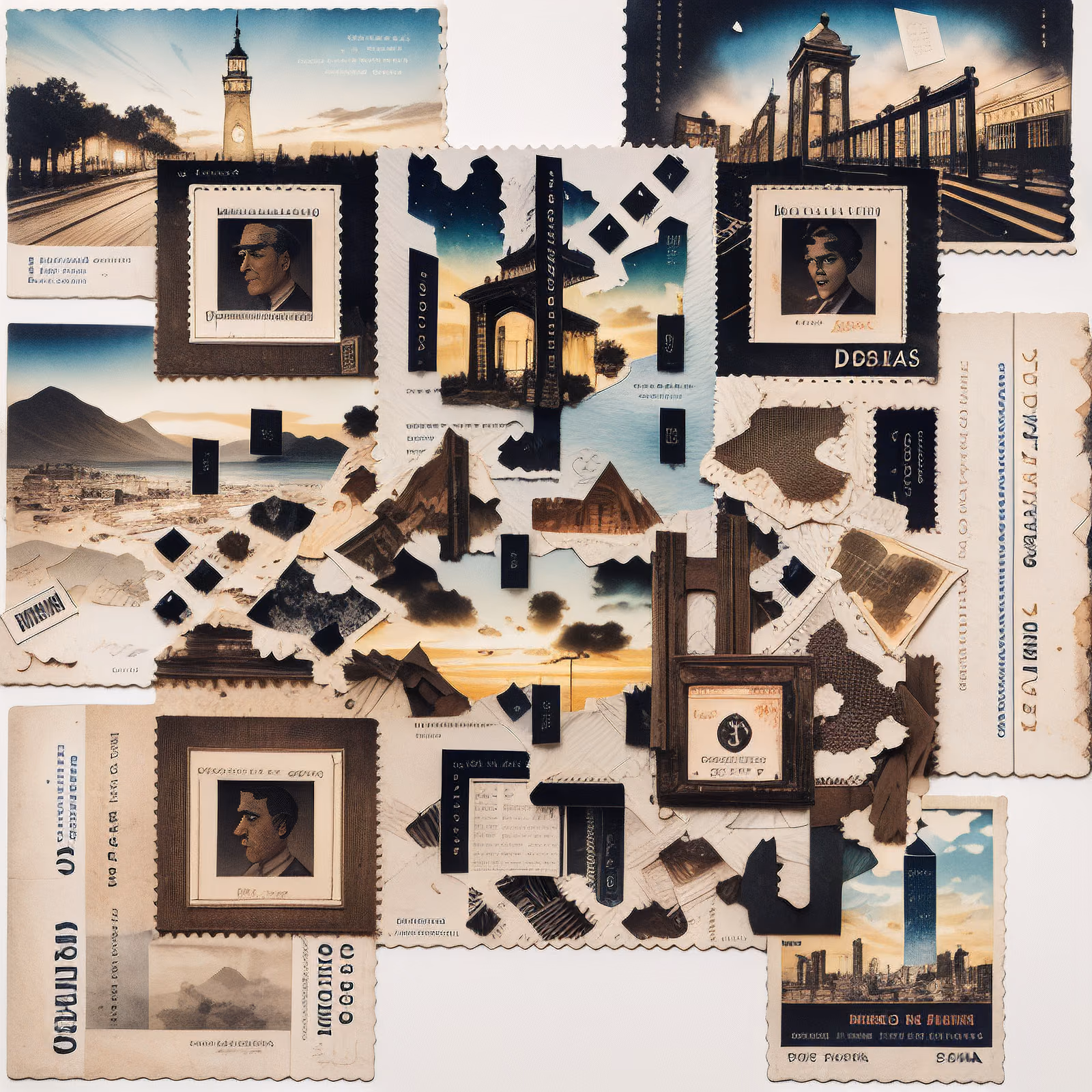 Vintage Postcard Stamp Collage QR Code Art — image 1