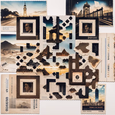Vintage Postcard Stamp Collage QR Code Art — image 1