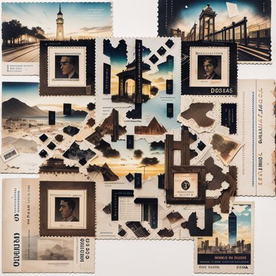 Vintage Postcard Stamp Collage QR Code Art