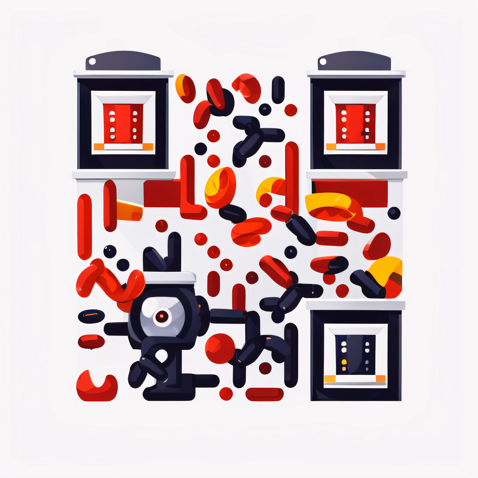 Автомат с жевательными шариками и конфетами: векторный QR-код для упаковки — изображение 1