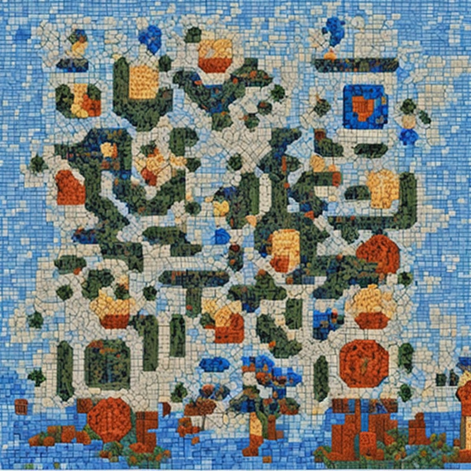 Blue Tile Mosaic Pixel Garden QR Code Art — image 1