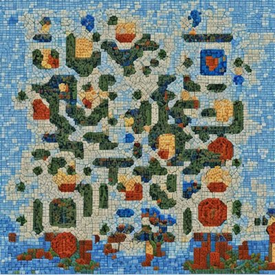 Blue Tile Mosaic Pixel Garden QR Code Art