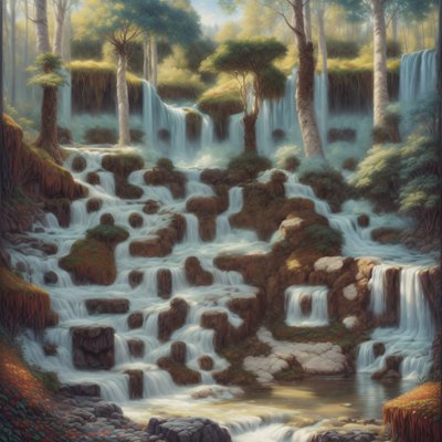 Forest Waterfall Cascade Painting QR Code Art