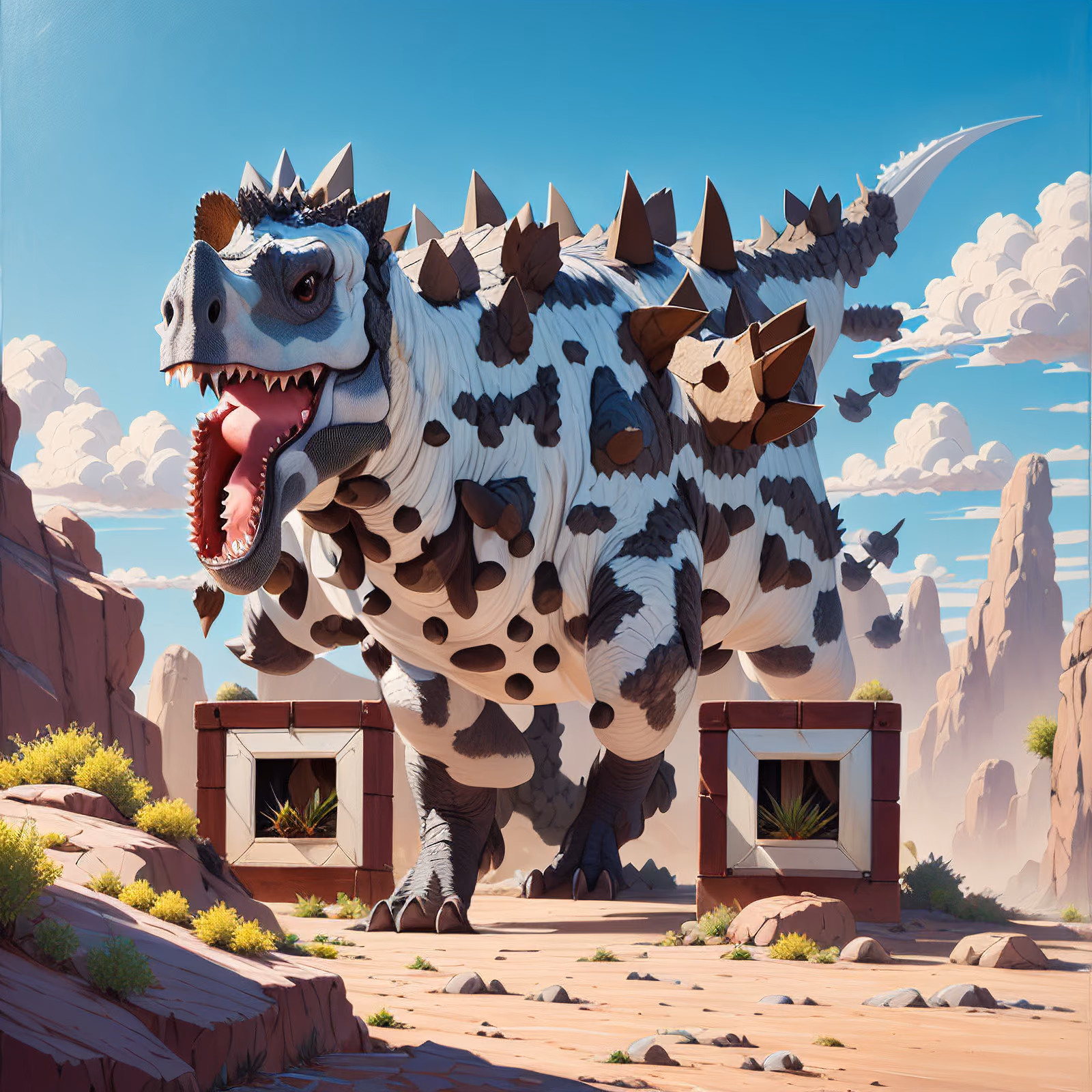 Spotted Stegosaurus Desert Painting QR Code Art — image 1
