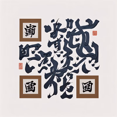 藏青墨色毛笔书法二维码艺术 — 图片 1