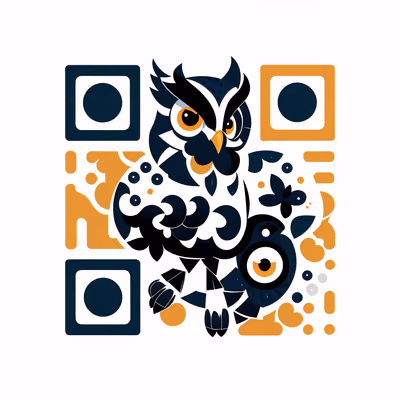 Ornamental Owl Flat Vector QR Code for Stickers — image 1