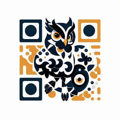Ornamental Owl Flat Vector QR Code for Stickers