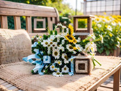 Daisy Bouquet Garden Bench Photo QR Code Art
