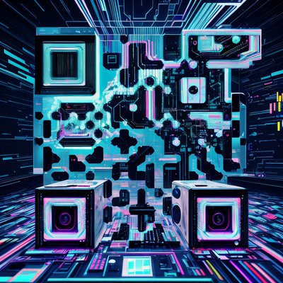 Glitch Art Retro Computer QR Code for Posters
