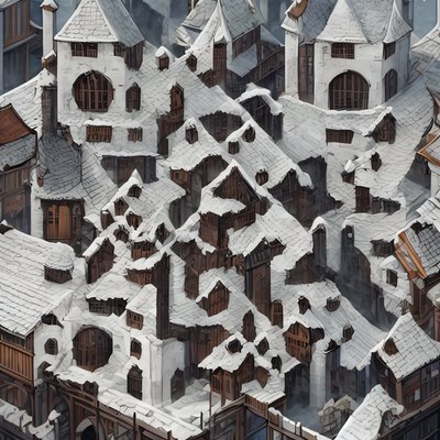 Snowy Medieval Rooftops Digital Painting QR Code Art