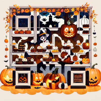 Halloween Bakery Witch Cartoon QR Code for Posters