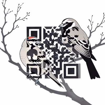 Sparrows on Blossom Branch Tattoo QR Code Art — image 1
