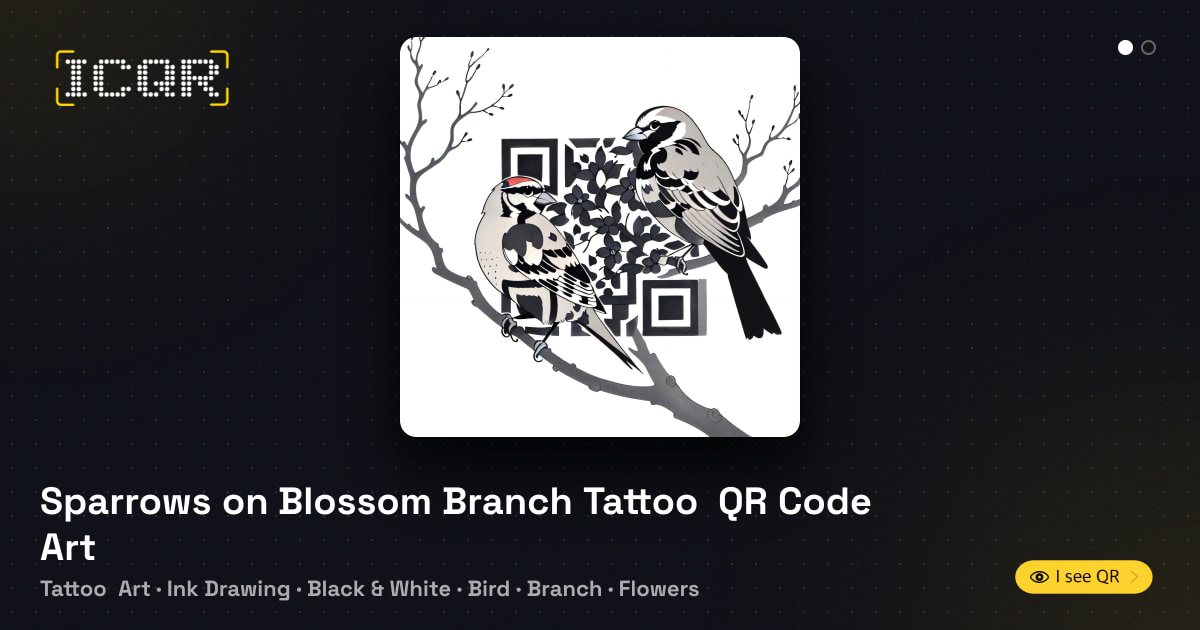 Sparrows on Blossom Branch Tattoo QR Code Art • ICQR