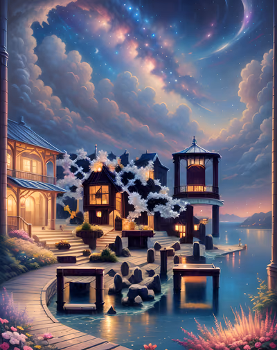 Twilight Pier Fantasy Painting QR Code Art — image 1