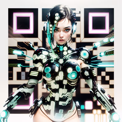 Biopunk Cyborg Woman Cyberpunk QR Code for Posters — image 1