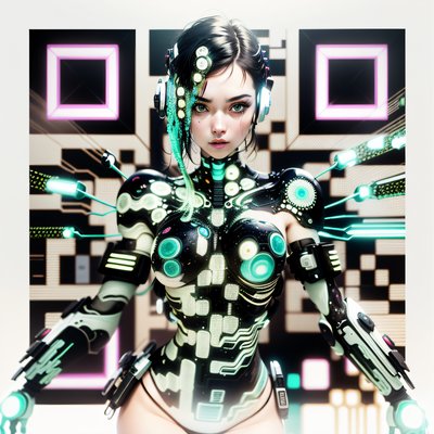 Biopunk Cyborg Woman Cyberpunk QR Code for Posters