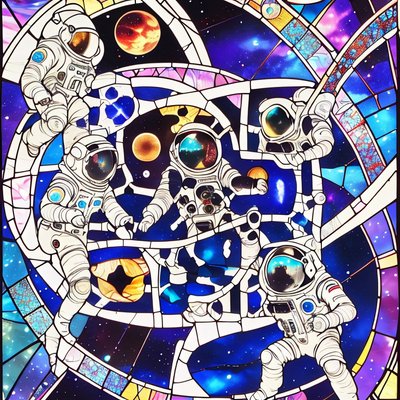 Astronauts in Space Stained Glass QR Code Art