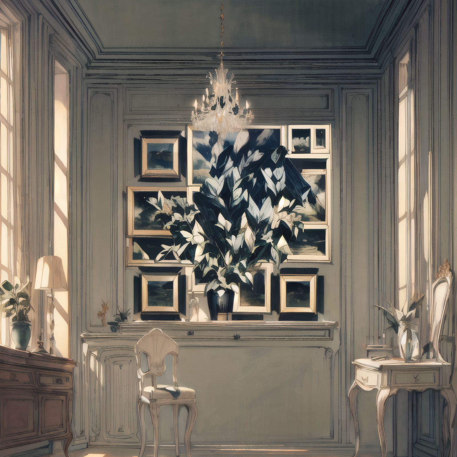 镶板沙龙水晶吊灯插画二维码艺术 — 图片 1