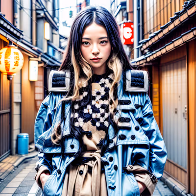 Tokyo Alley Woman Portrait QR Code Art — image 1