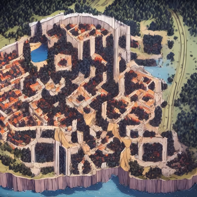 Walled Hillside Town Map Comic QR Code Art — image 1