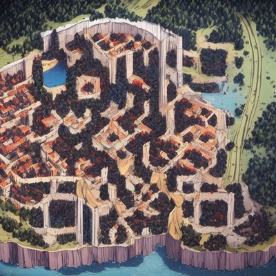 Walled Hillside Town Map Comic QR Code Art