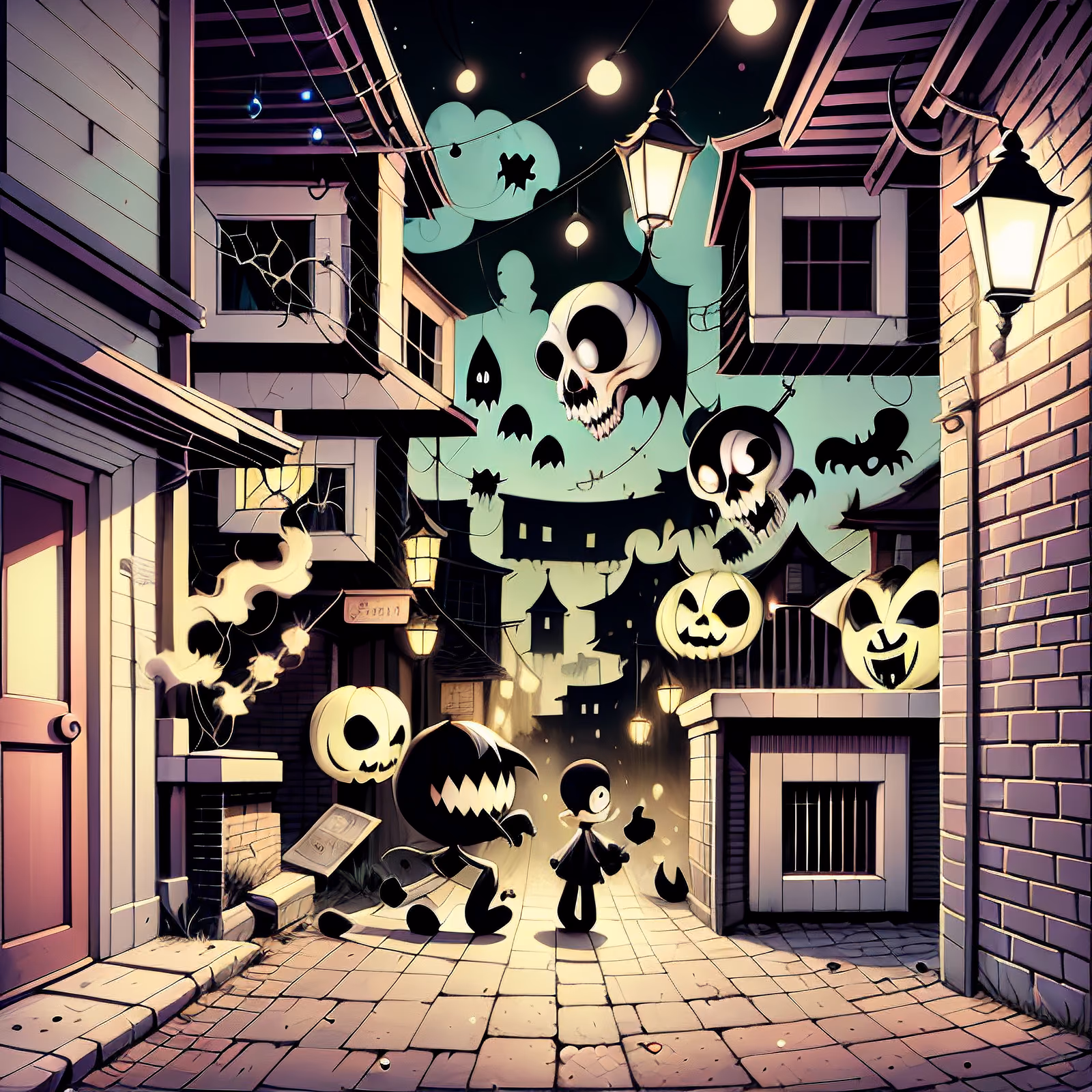 Haunted Alley Halloween Cartoon QR Code for Posters — image 1