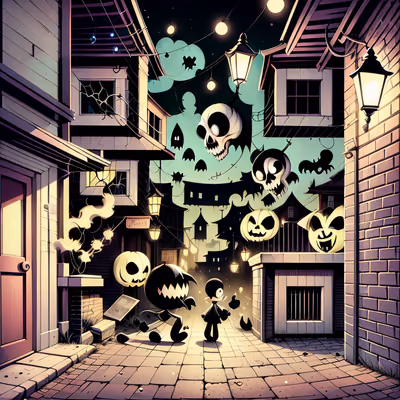 Haunted Alley Halloween Cartoon QR Code for Posters — image 1