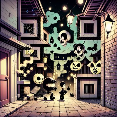 Haunted Alley Halloween Cartoon QR Code for Posters