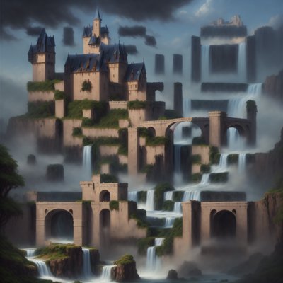 Misty Waterfall Castle Matte Fantasy QR Code Art
