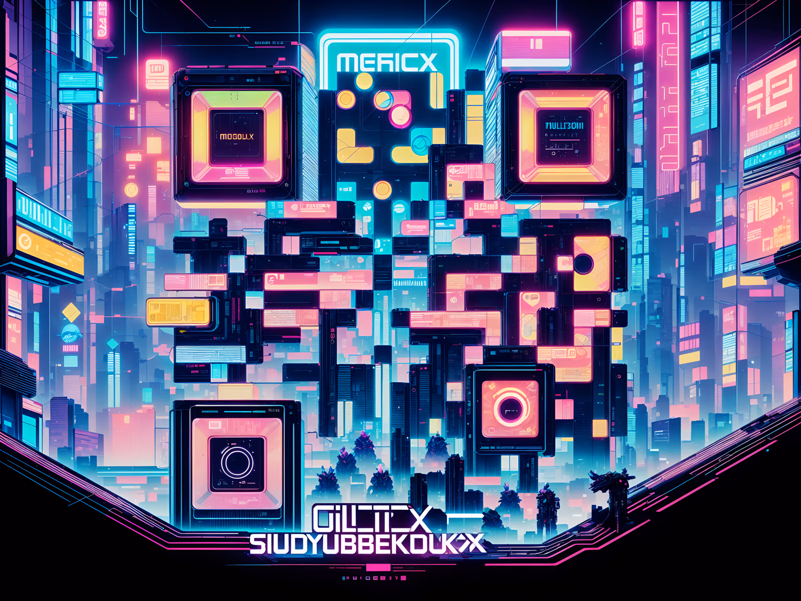 Neon Megacity Cyberpunk QR Code for Posters — image 1