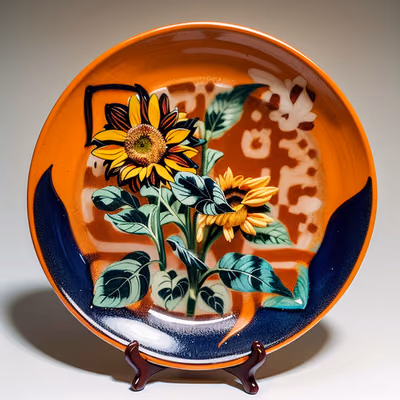 Sunflower Ceramic Plate Folk QR Code Art — image 1