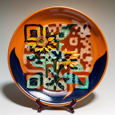 Sunflower Ceramic Plate Folk QR Code Art