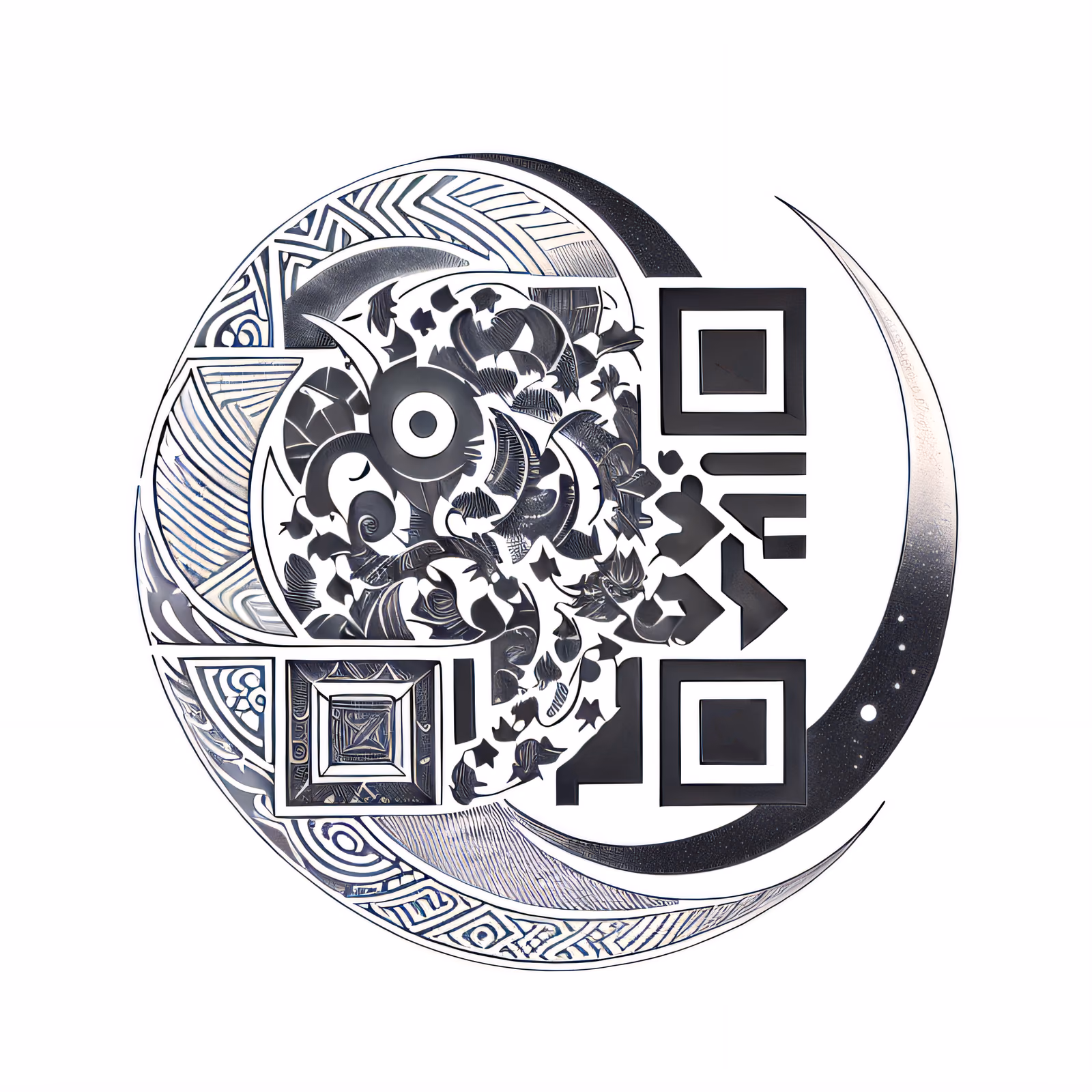 Crescent Moon Geometric Tattoo QR Code for Temporary Tattoos — image 1