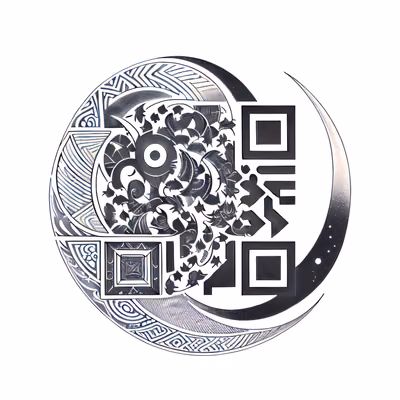 Crescent Moon Geometric Tattoo QR Code for Temporary Tattoos — image 1