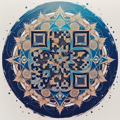 Blue Gold Henna Mandala QR Code Art