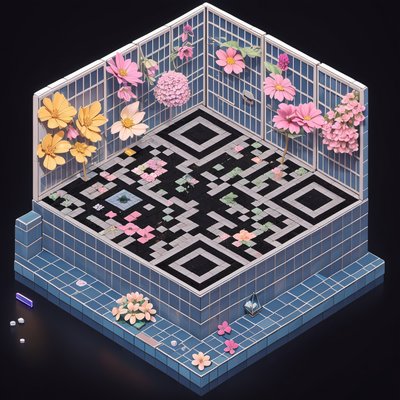 Isometric Flower Garden Room QR Code Art