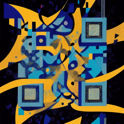 Yellow and Blue Abstract Shapes QR Code Art — image 1