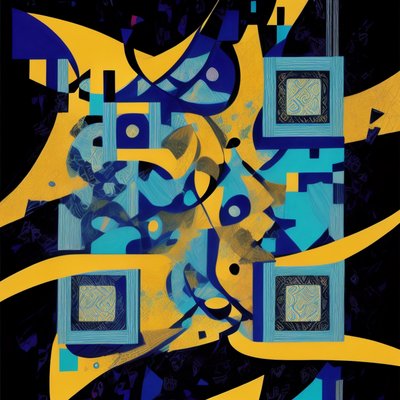 Yellow and Blue Abstract Shapes QR Code Art
