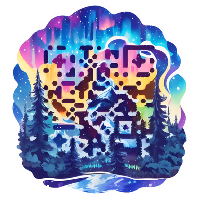 Северное сияние над заснеженным лесом: векторный QR-код для стикеров — изображение 1