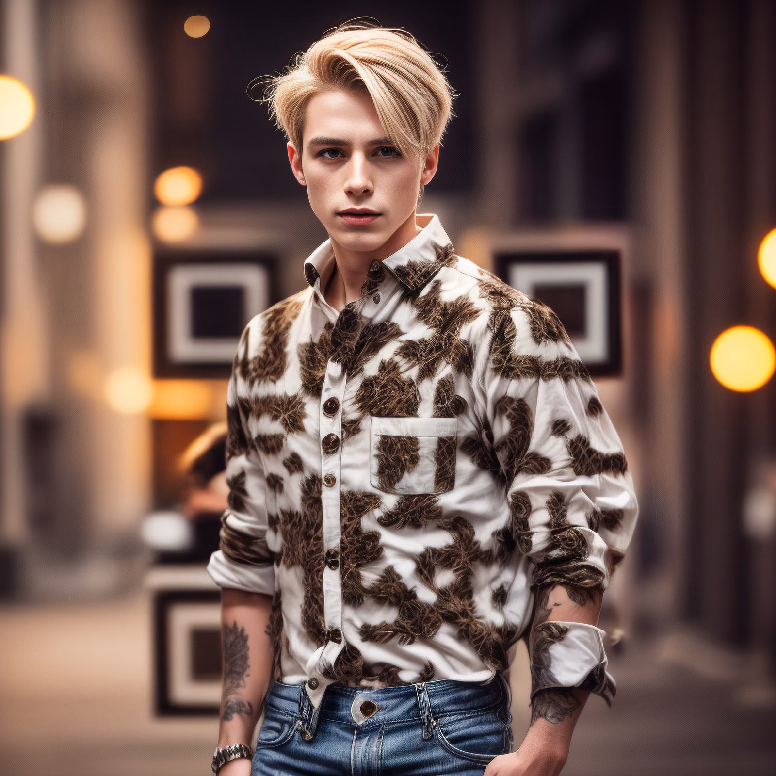 Blonde Man Fashion Portrait QR Code for Apparel — image 1