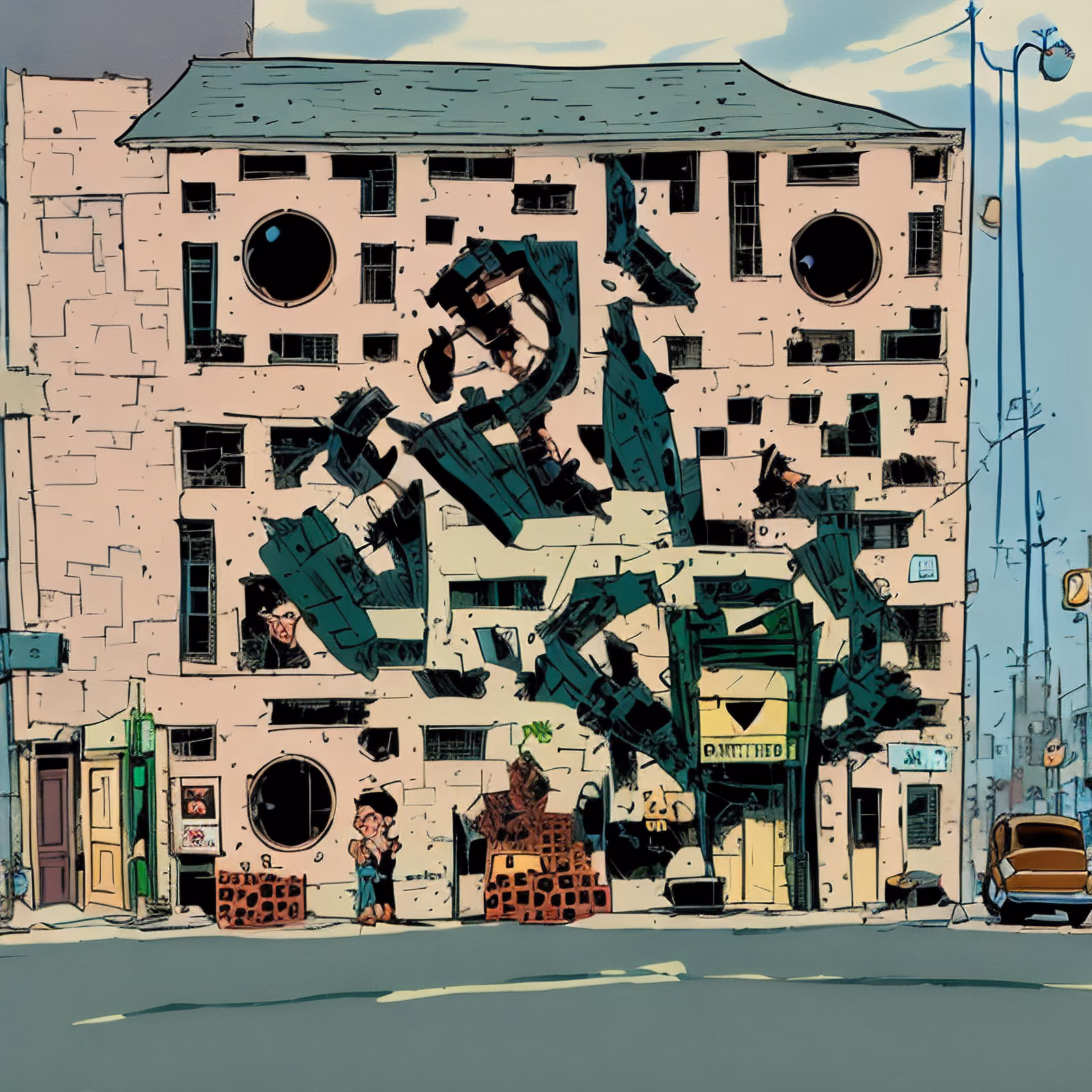 漫画风城市建筑二维码设计,适用于海报 — 图片 1