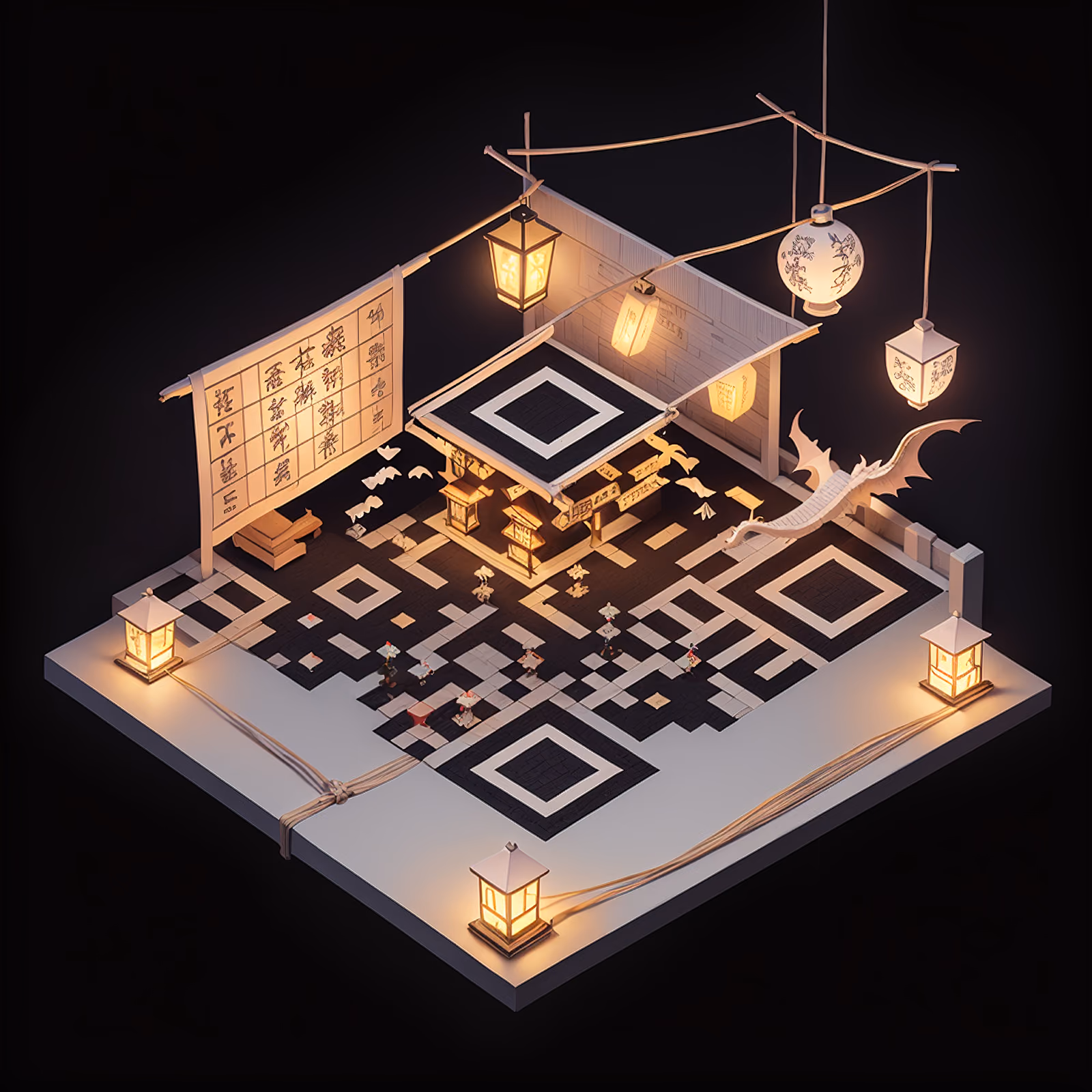 Isometric Lantern Festival Booth QR Code for Posters — image 1